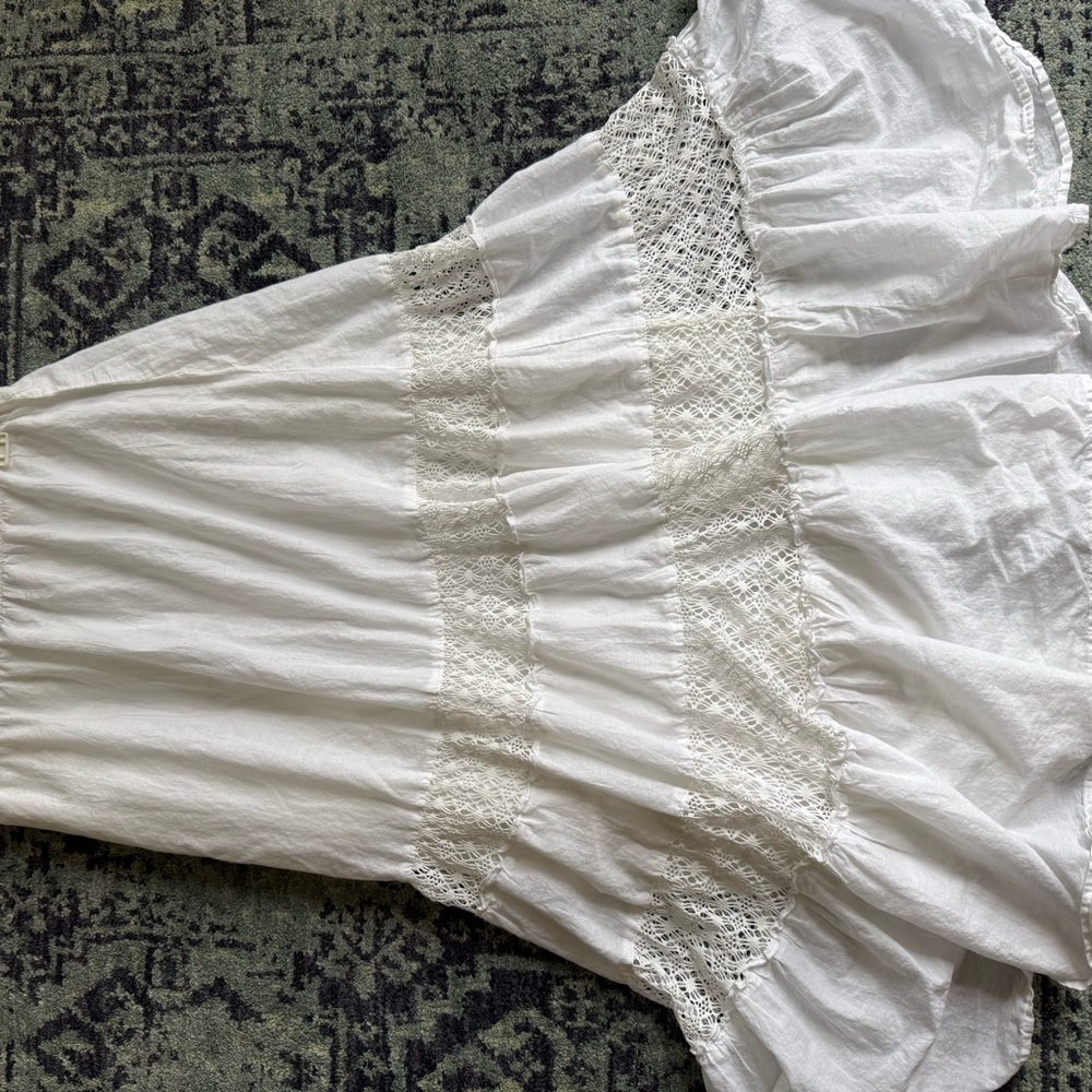 Y2K Bohemian Coastal White Maxi Pull-On Skirt With Eyelit Lace Detail Size Small - Picture 7 of 8